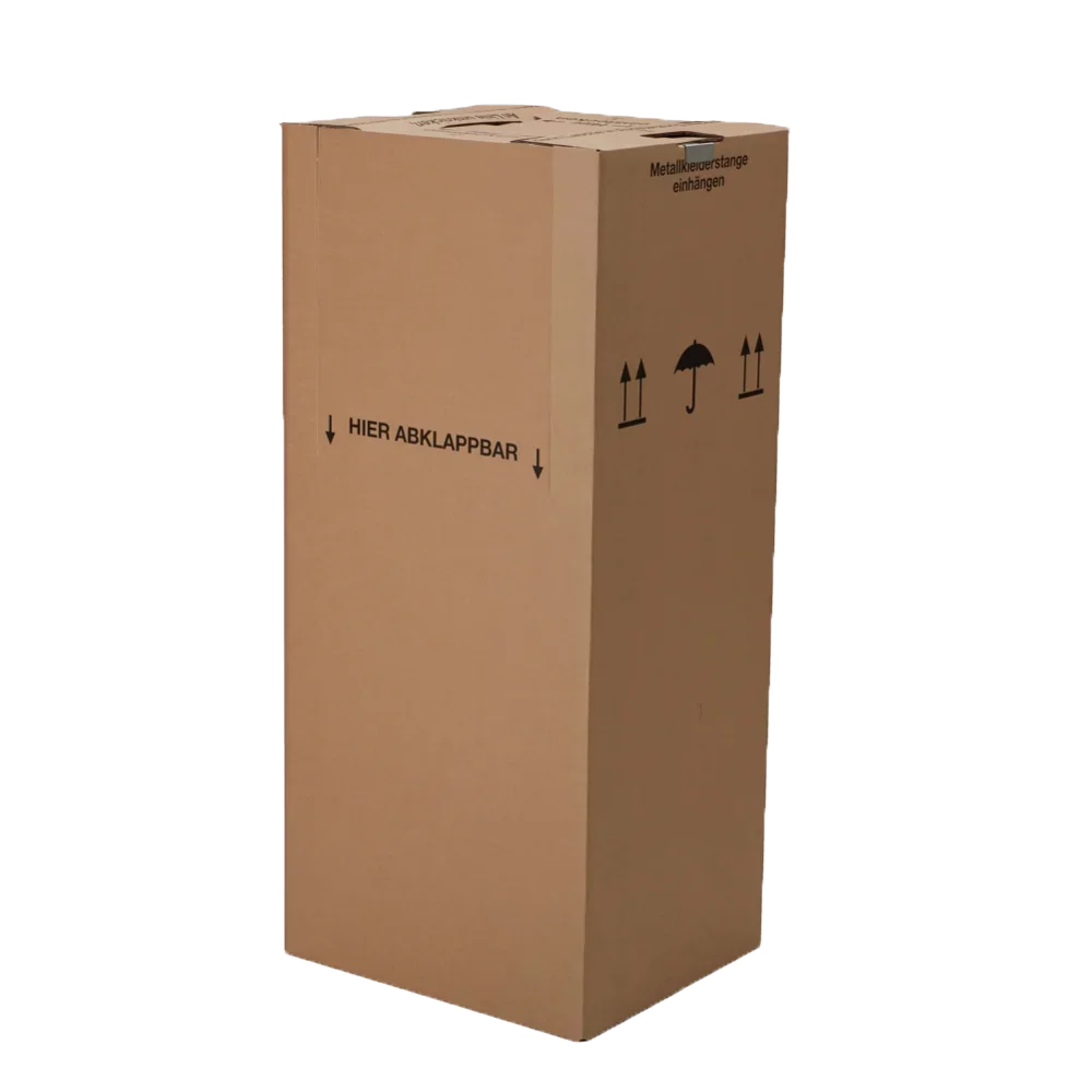 Kleiderbox für Umzüge – stabil mit Metallstange und Aufdruck

