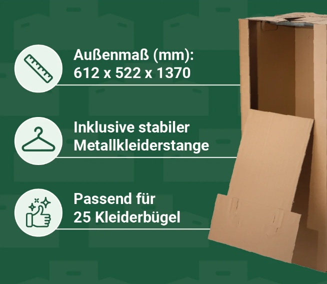 Kleiderbox für Umzüge – stabil mit Metallstange und Aufdruck

